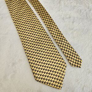 Zylos Platinum George Machado 100% Silk Neck Tie Yellow‎ Navy Geometric